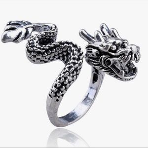 Brand New Unisex Size 2 Adjustable Stainless Steel Ring With Dragon Shape Silver